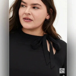 Torrid Georgette Black Front Tie Blouse Long Sleeve, Lightweight 2X E2